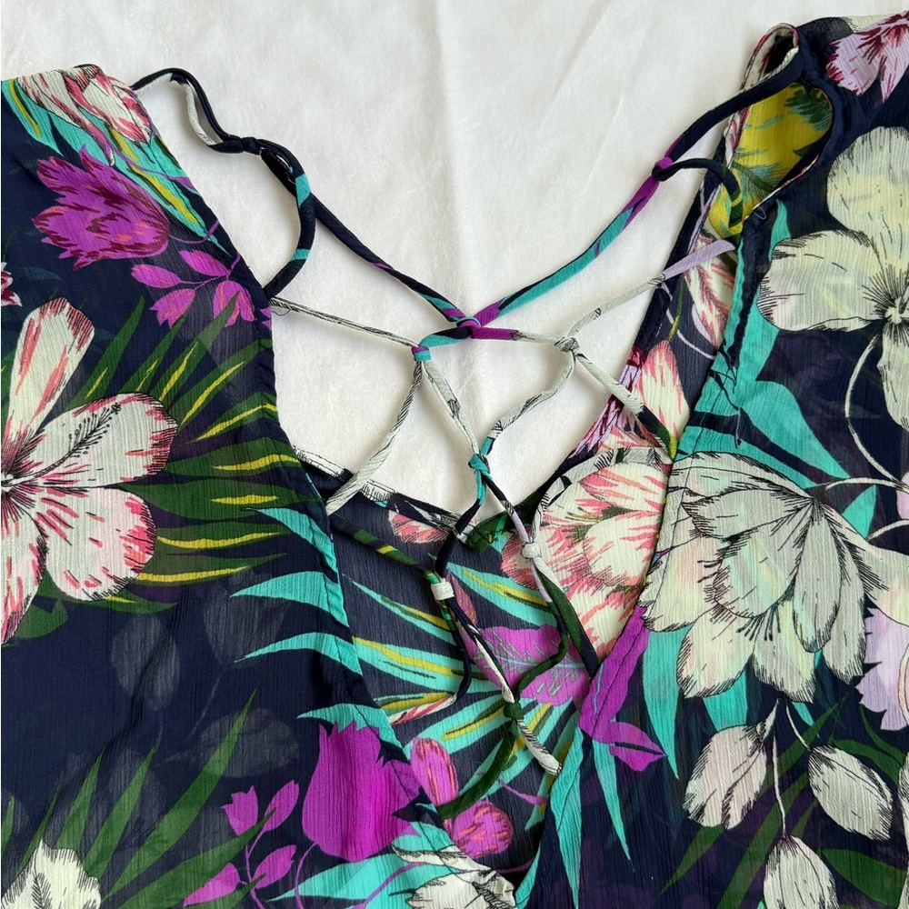 Kona Sol Floral Women's Coverup  - Purple, Green, Black Beach Size Small - Picture 5 of 5